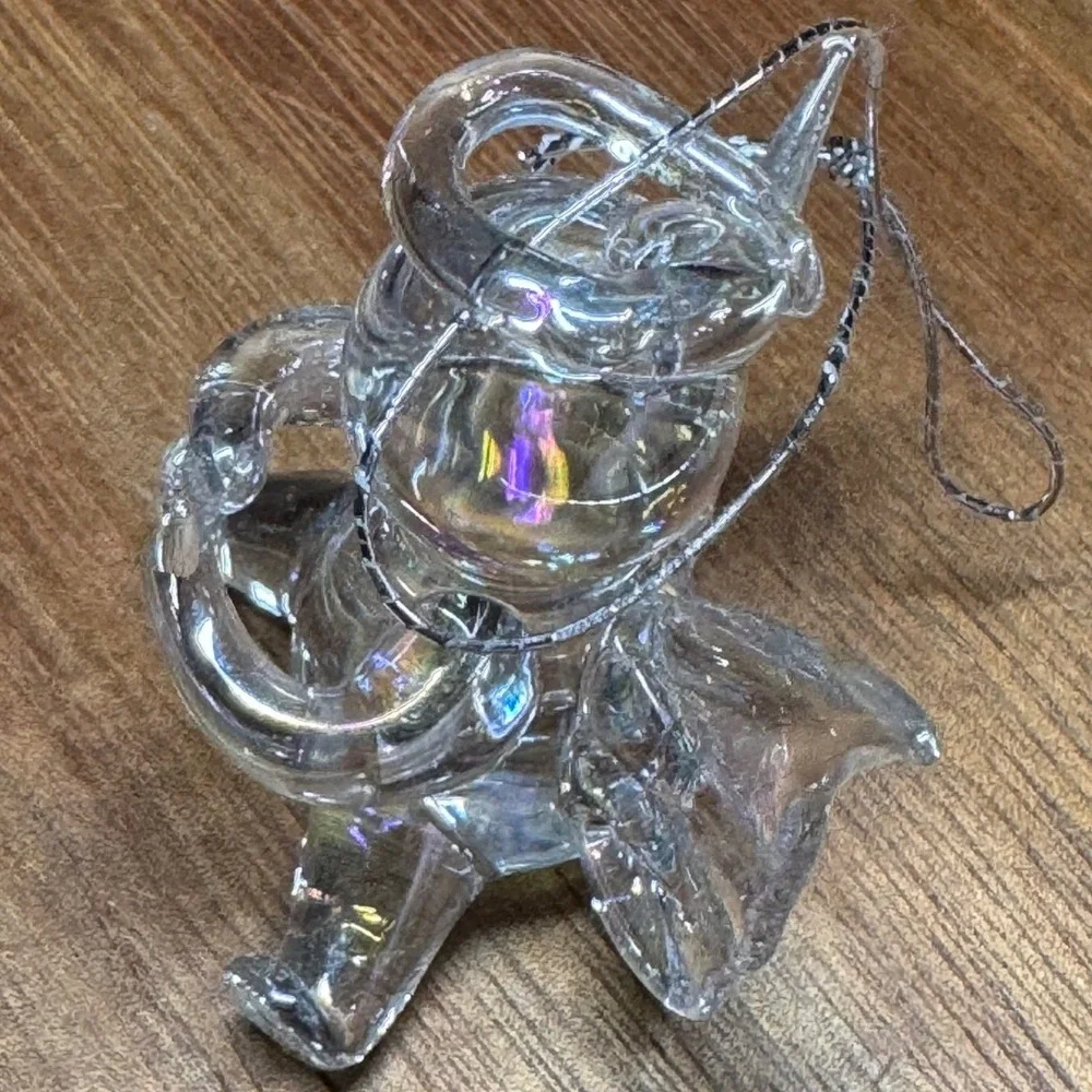 Iridescent Blown Glass Angel Ornament Mini Cherub Figurine Suncatcher Clear